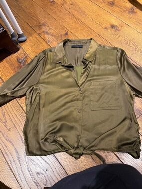 Sanctuary Olive Satin Button-Front Shirt